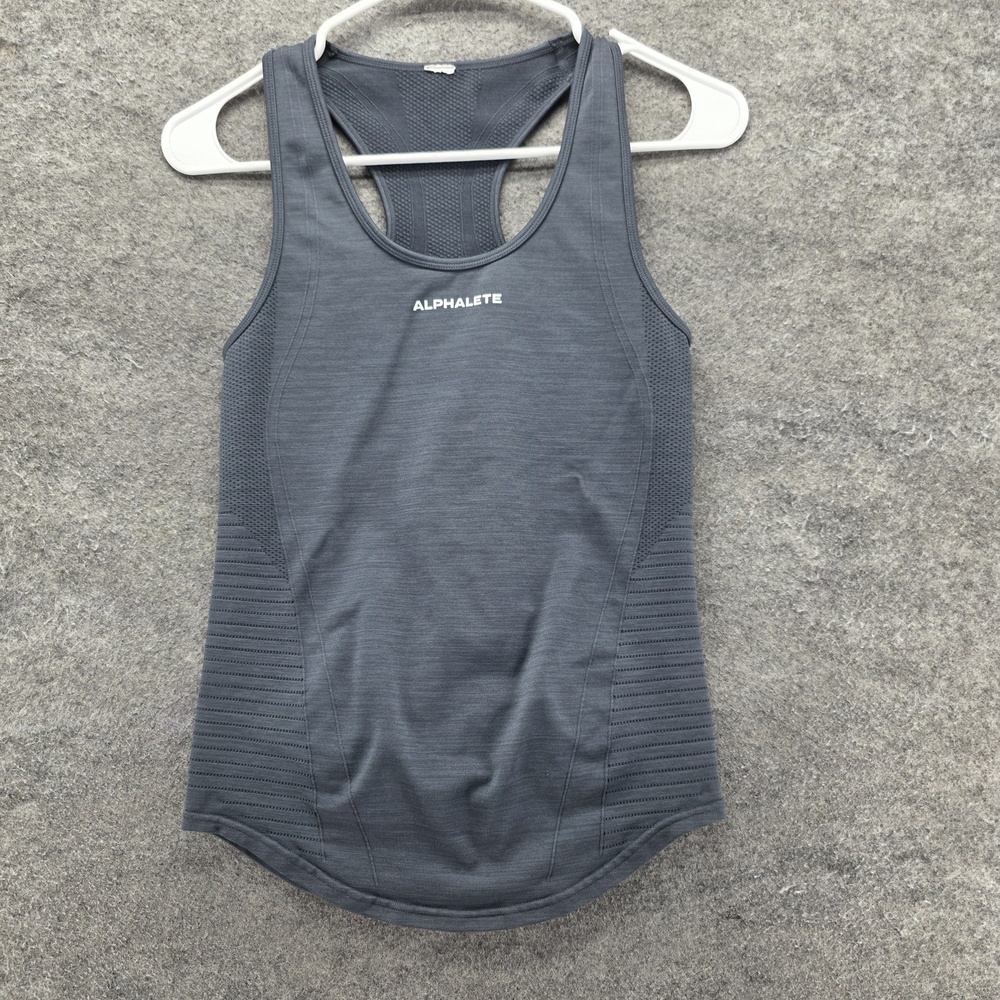 ALPHALETE Tank Womens S Gray Scoop Neck Racerback Stretch Athletic Gym Top